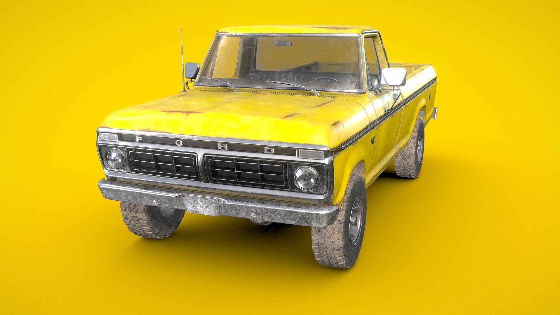 Ford F100 1976 Old Yellow 3d model