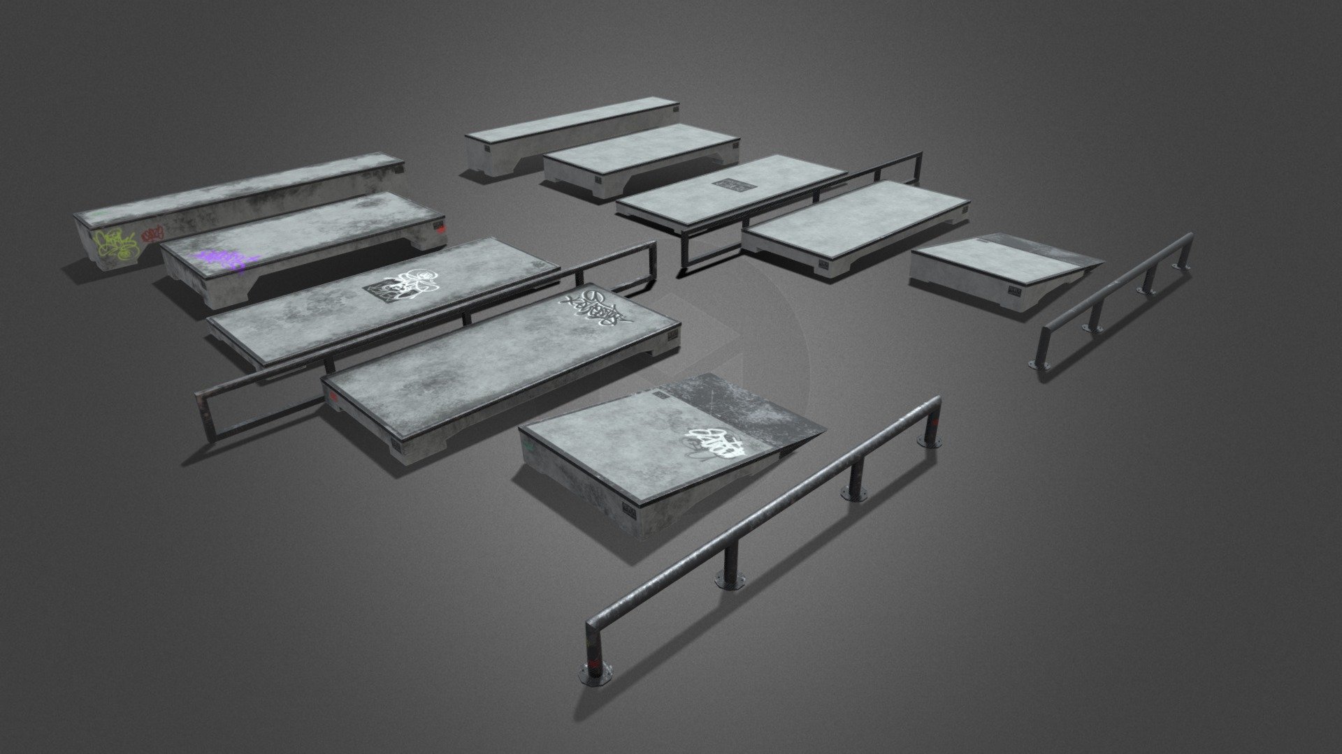 Skate Obstacles (2 Texture sets) 3d model