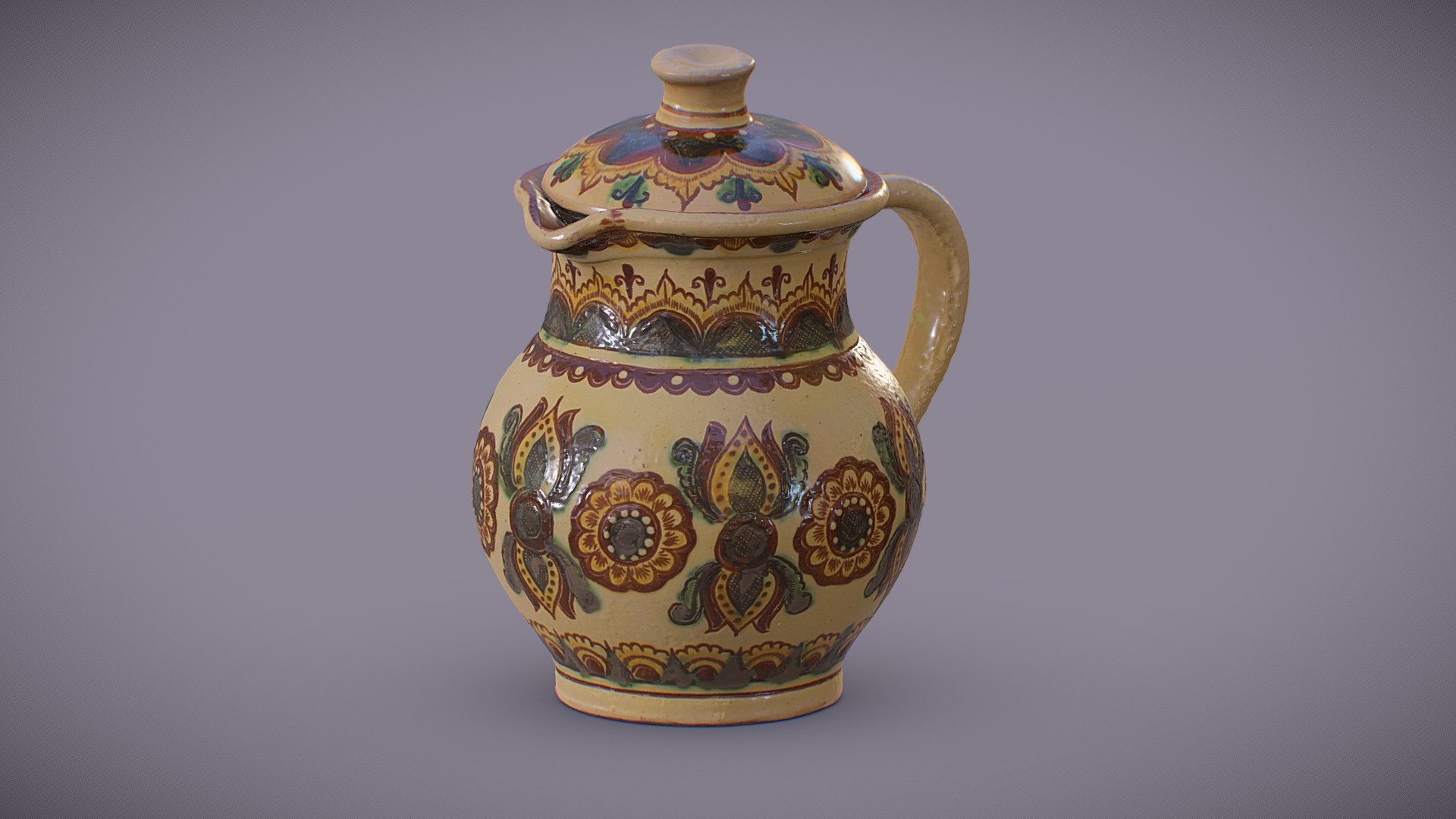 Jug with ornament, Kosiv ceramics 3d model