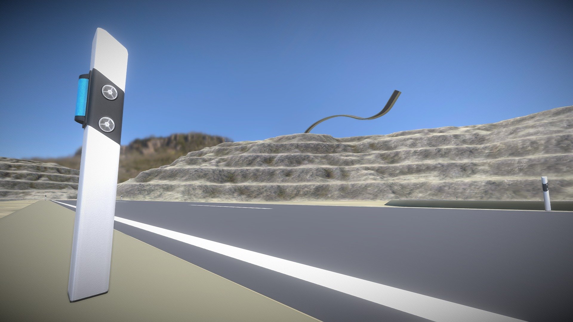 Road with Delineators (Curve Based Editable) 3d model