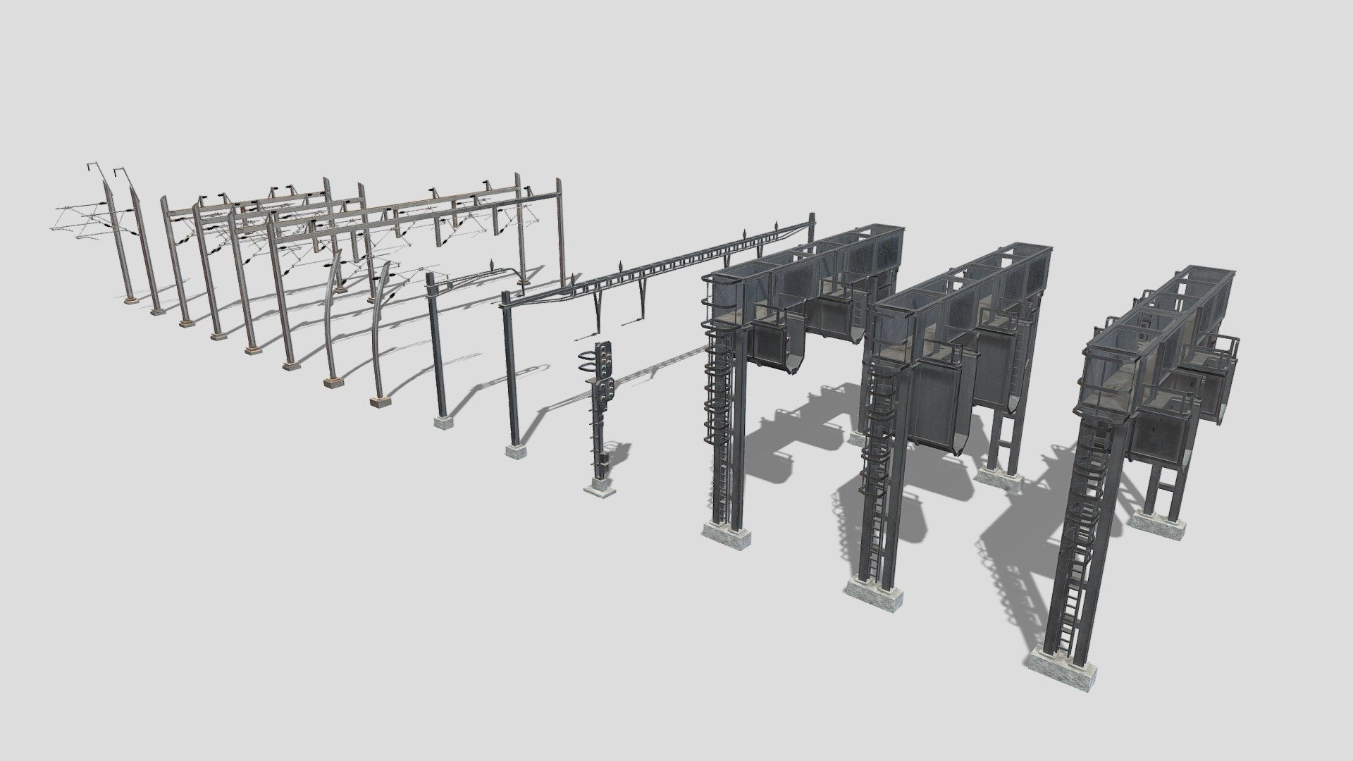 Train Power Lines Collection 3d model