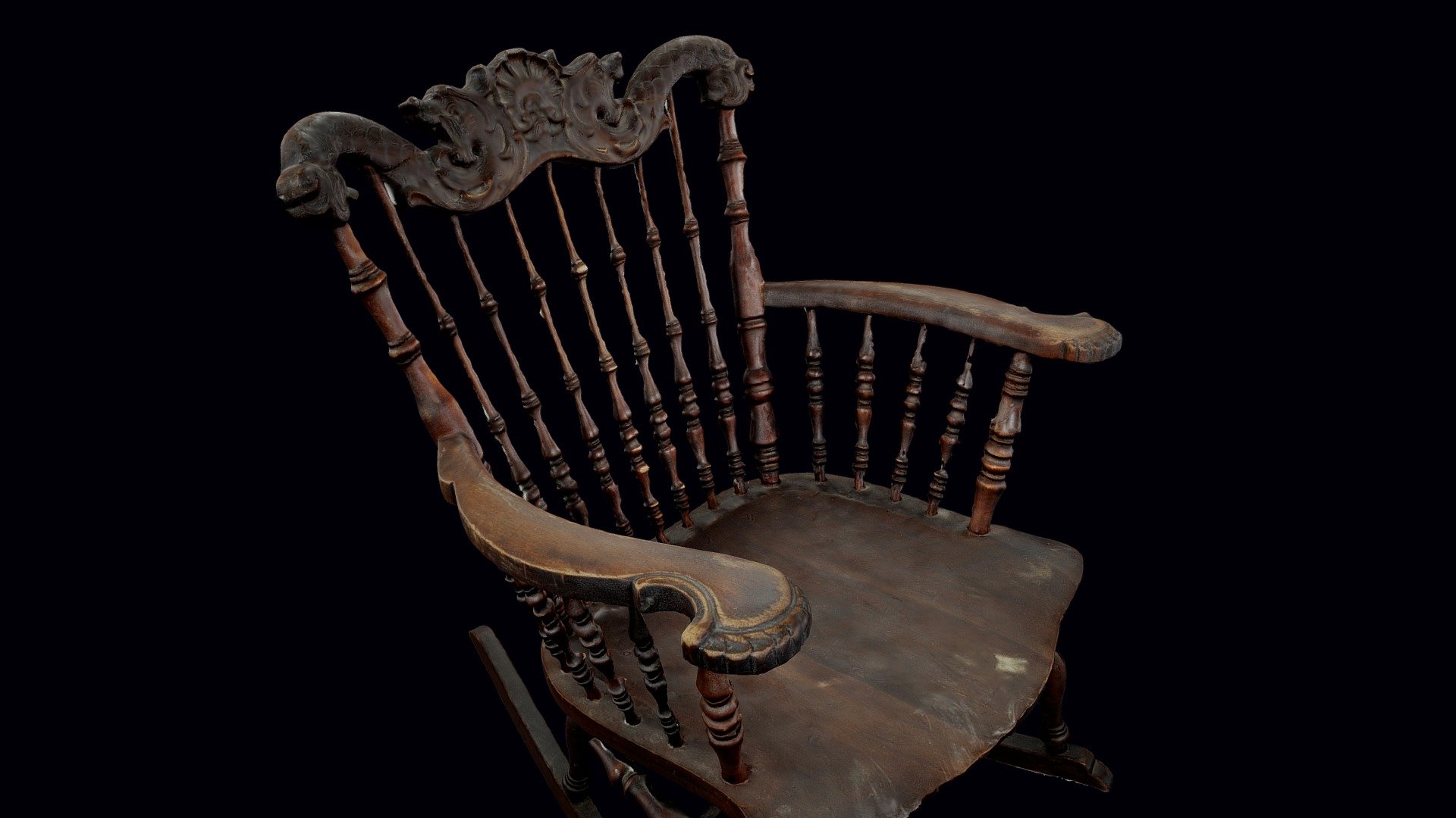 Rocking chair with sea monster motif 3d model