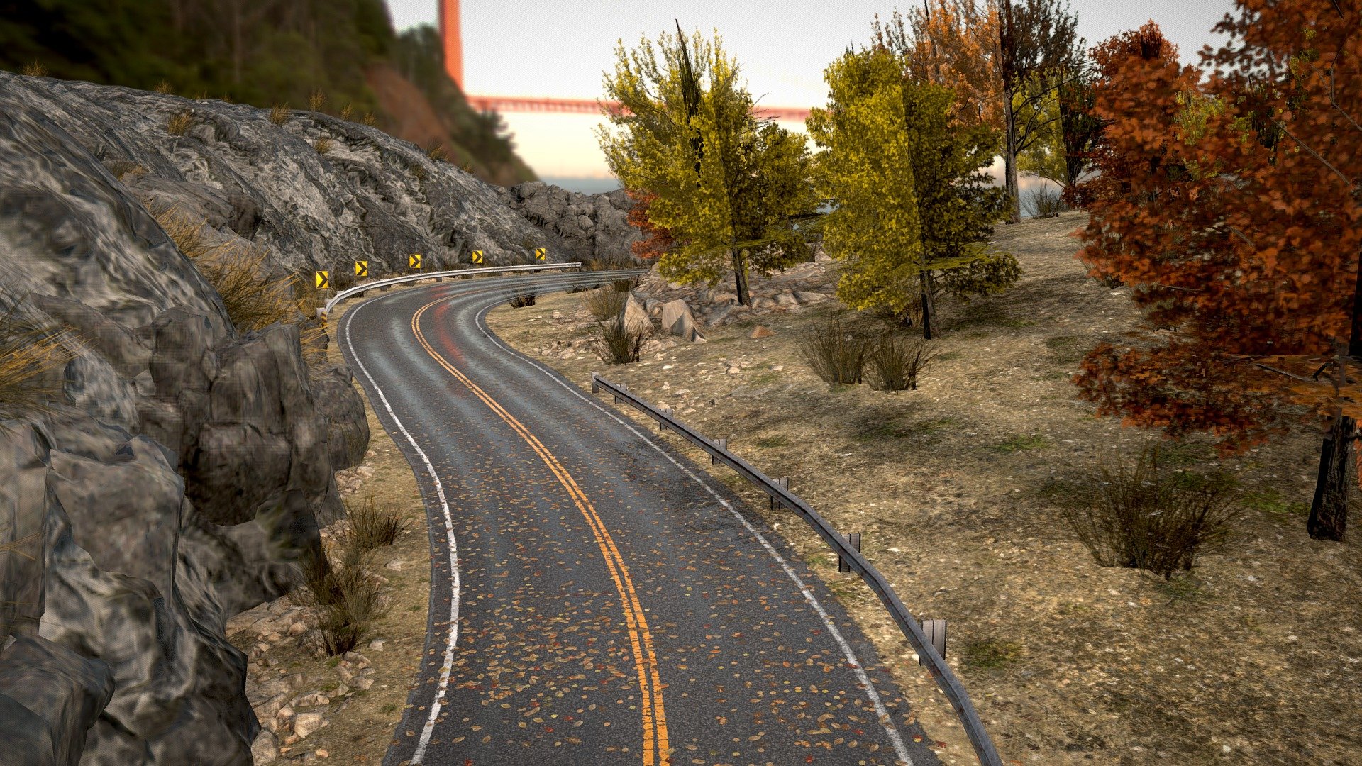 Autumn mountain road scene 3d model