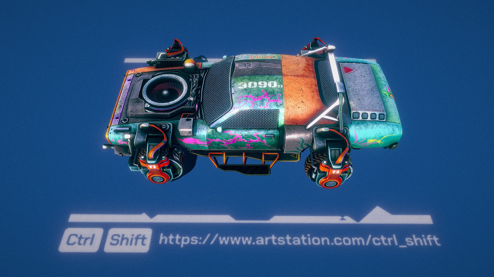 Cyberpunk hovercar animated 3d model