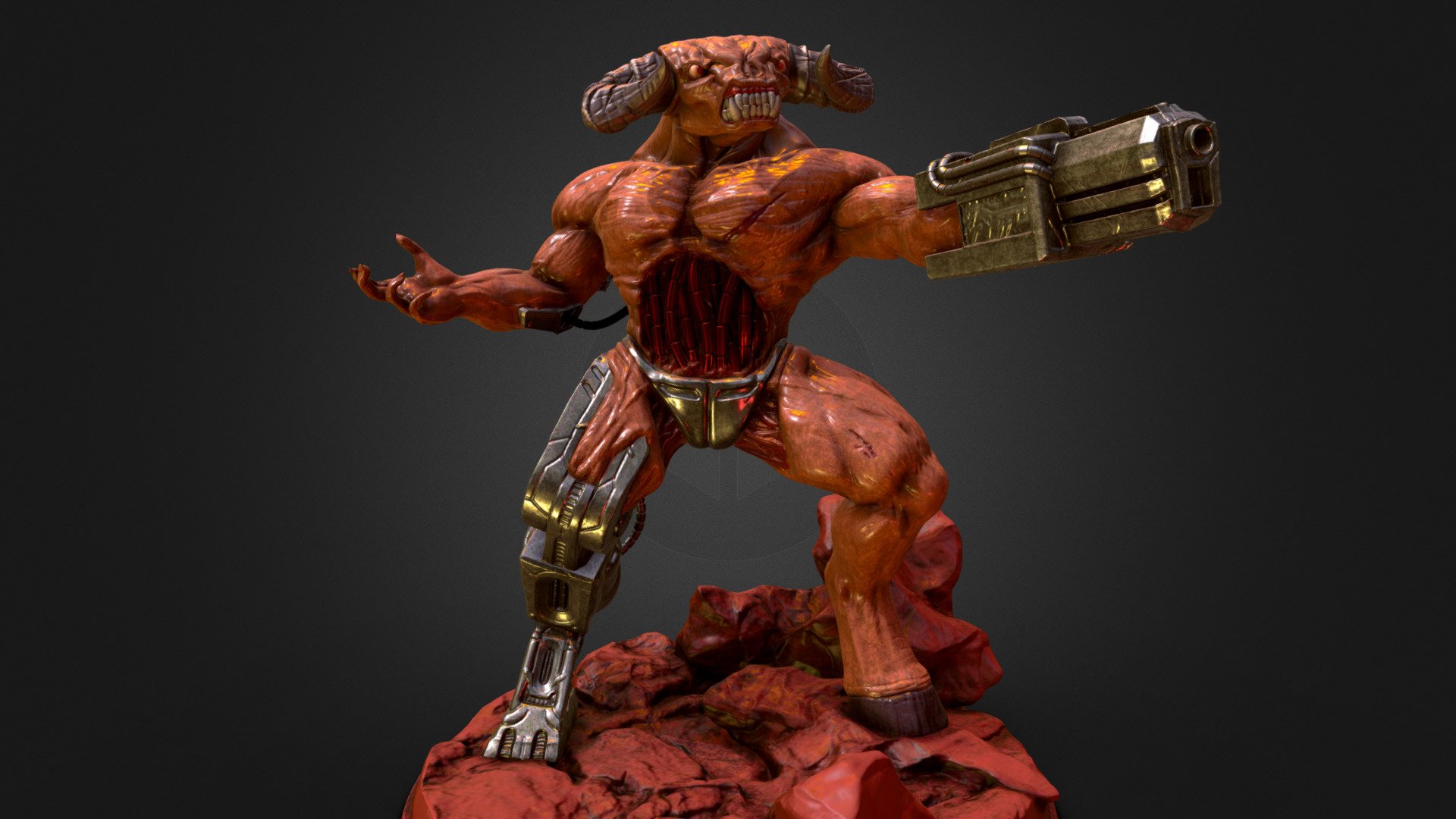 Doom Cyber-Demon Sculpture 3d model