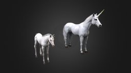 White Unicorn with Foal