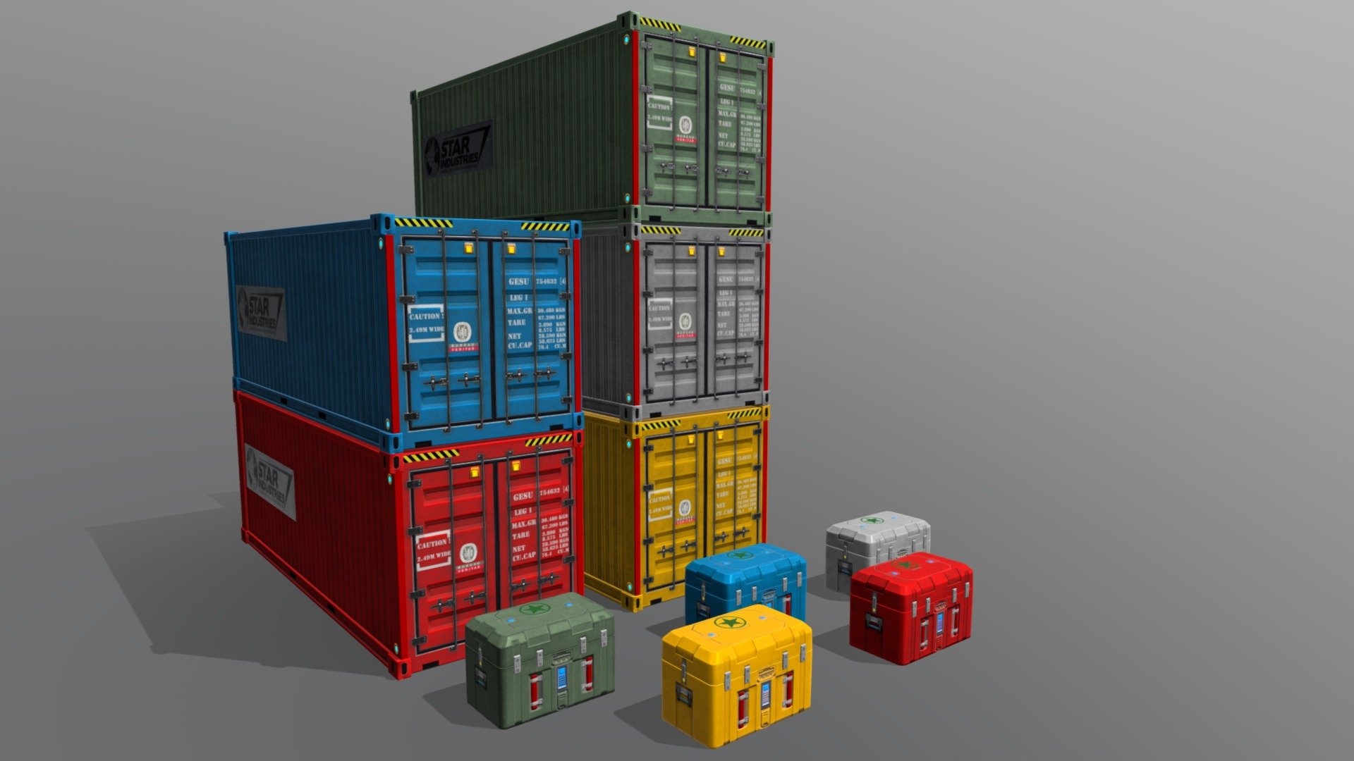 Low poly container,sc-fi box set 3d model