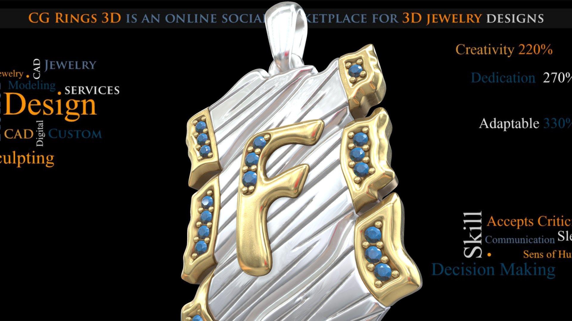 Jewelry. Pendant With Letter F 3d model