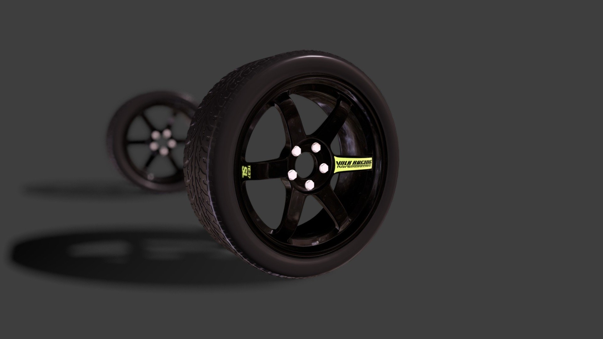 Volk Racing TE37 Rims (w/ Low profile tires) 3d model