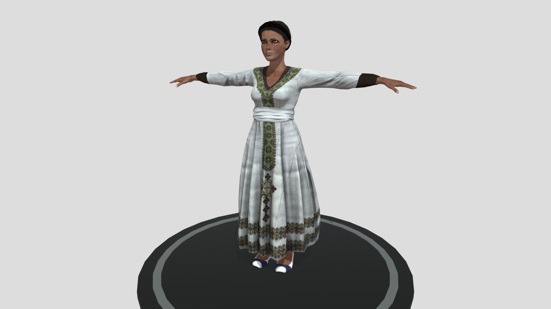 Ethiopian woman wearing long cultural cloth 3d model