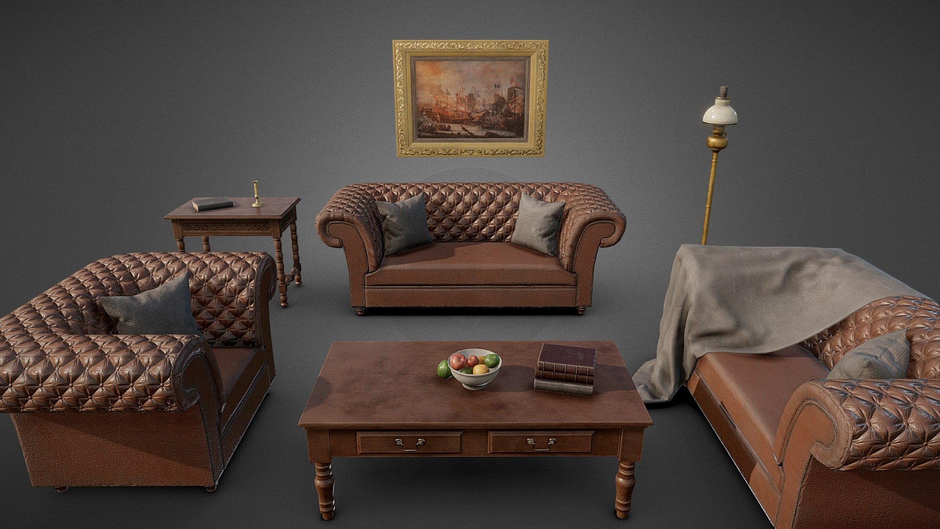 Victorian Sofa Set 3d model