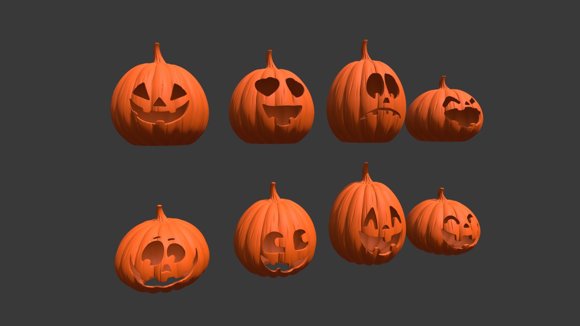 Halloween Pumpkins to print (pack with 8) 3d model