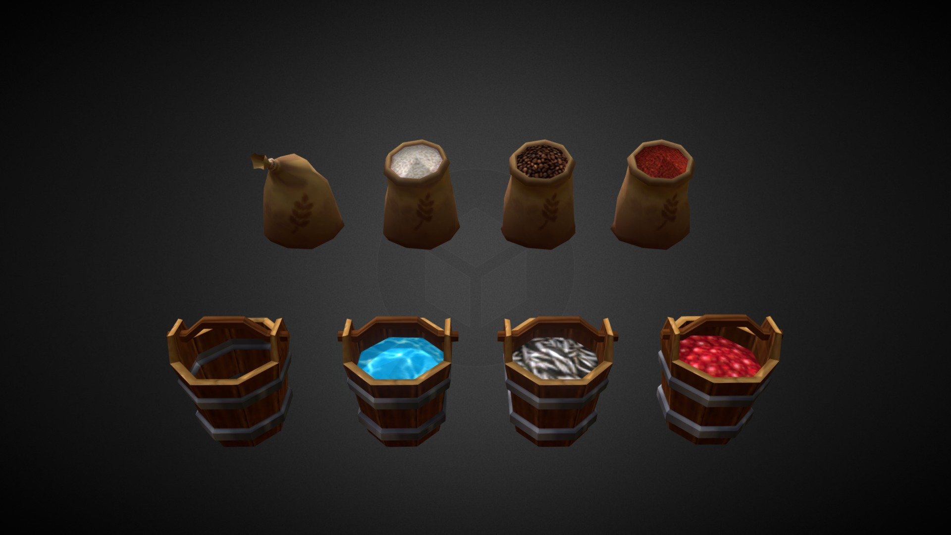 Sacks and Buckets 3d model