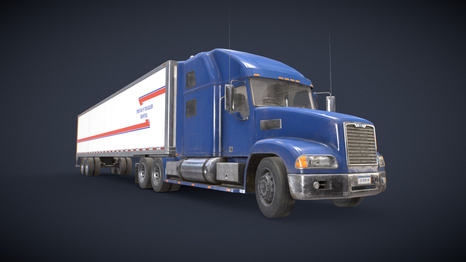 Semi Truck Van Trailer 3d model