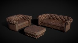 Furniture Set -Leather Sofa, Armchair, Pouffe LP