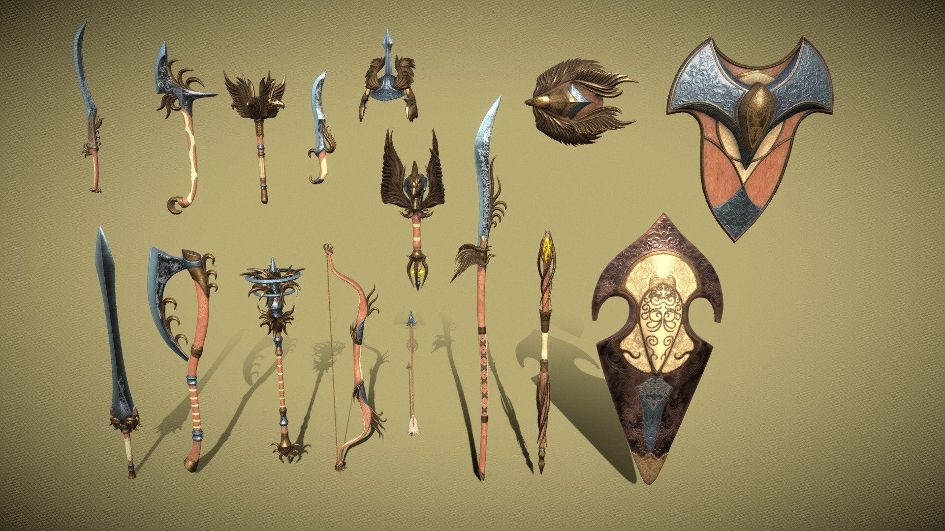 Fantasy Elf Weapon Set 3d model