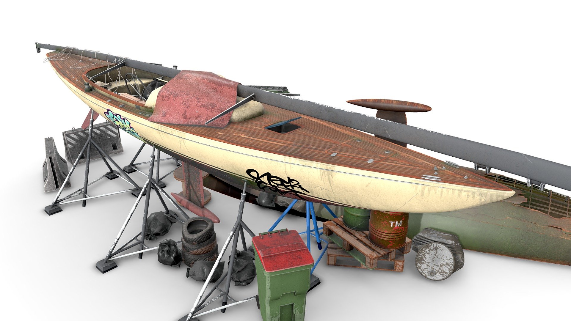 Abandoned boat 02 3d model