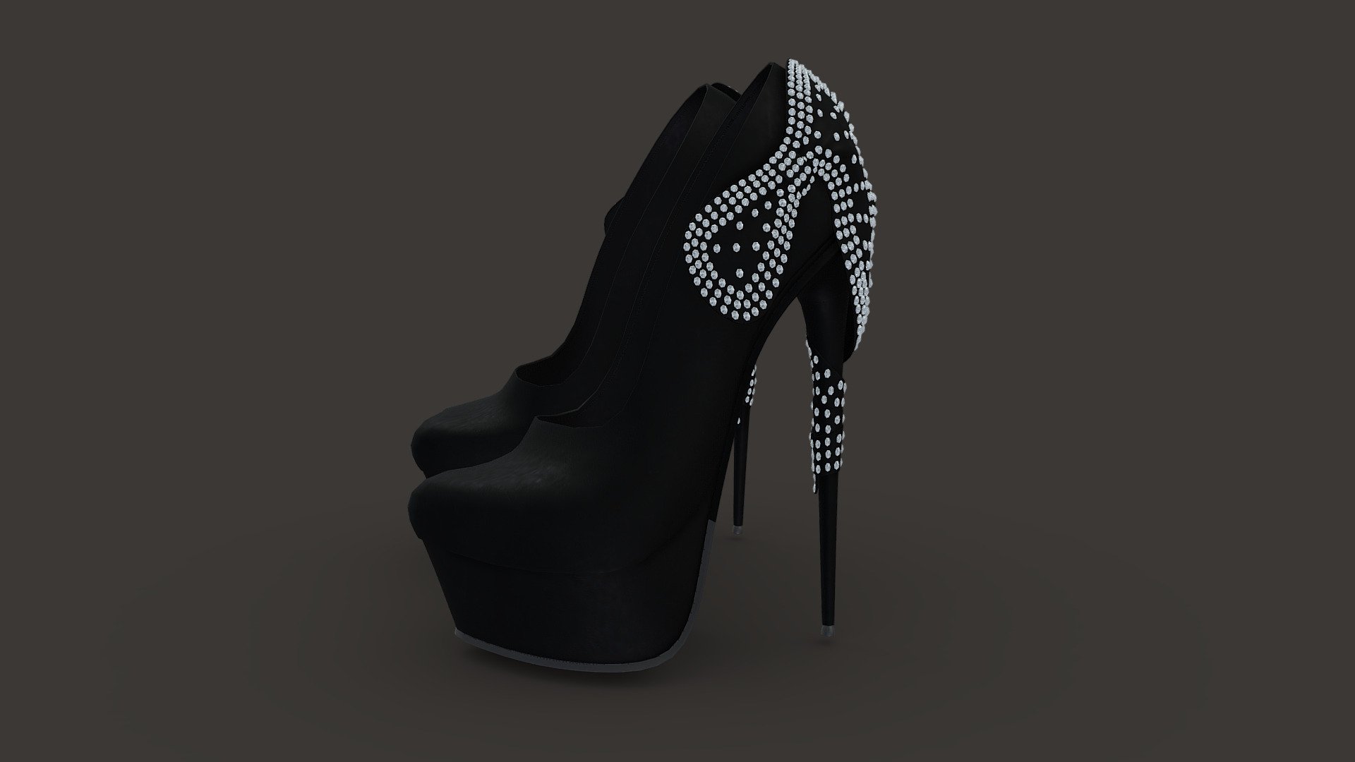 Black Suede High Heel Shoes With Diamonds Bow 3d model