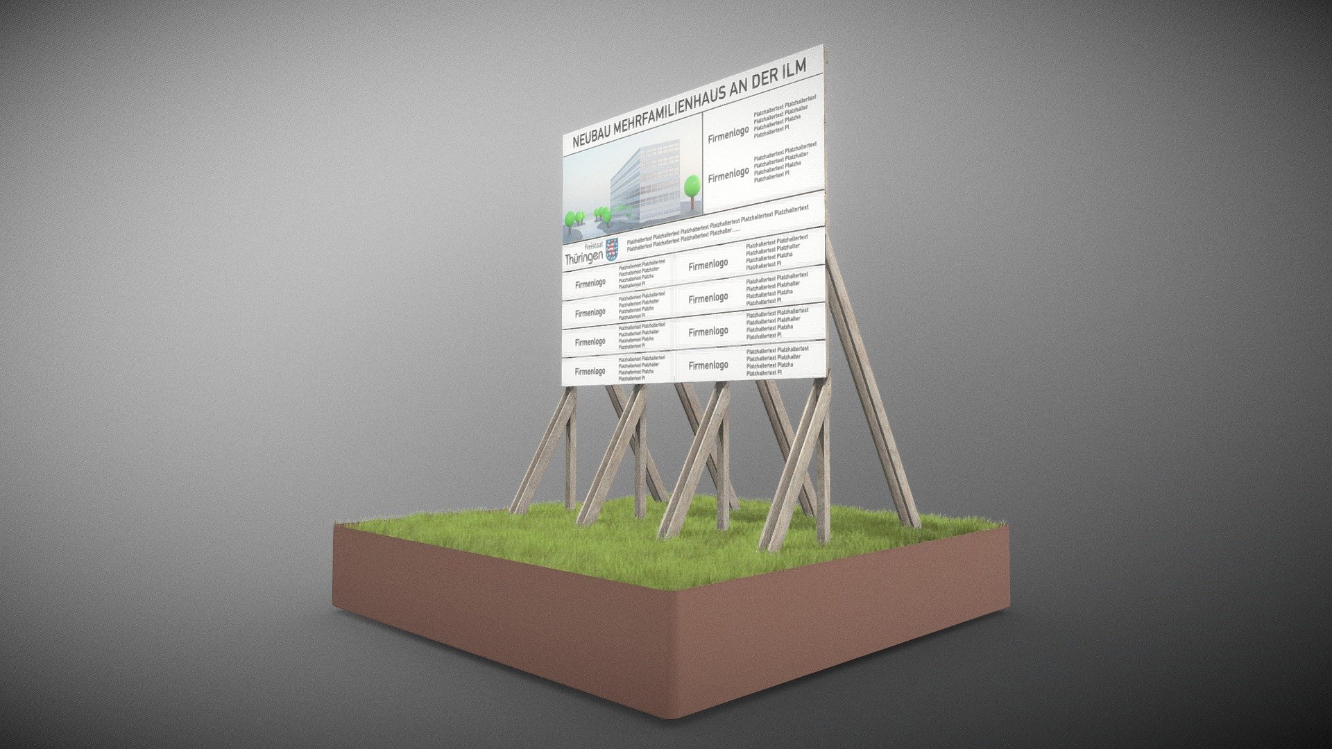 Wooden Billboard for Construction Sites 1 3d model