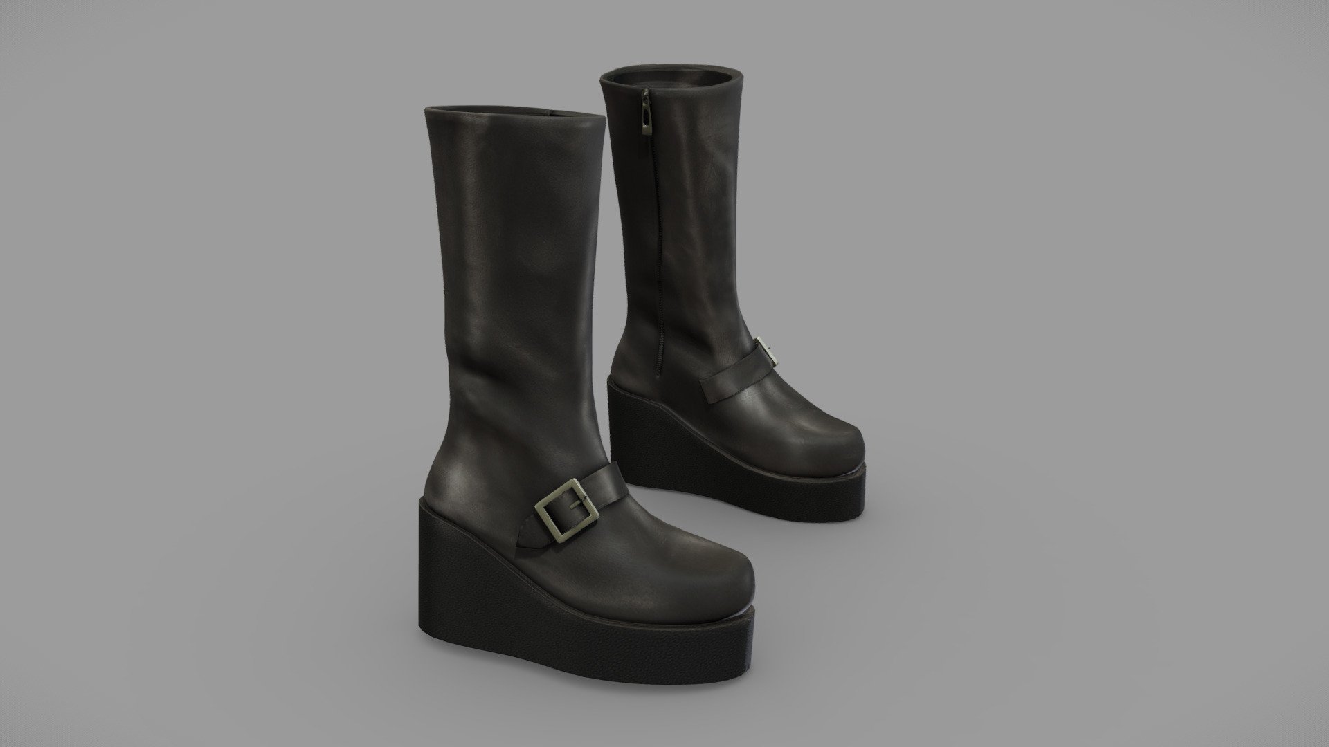 Female Platform Calf Boots 3d model