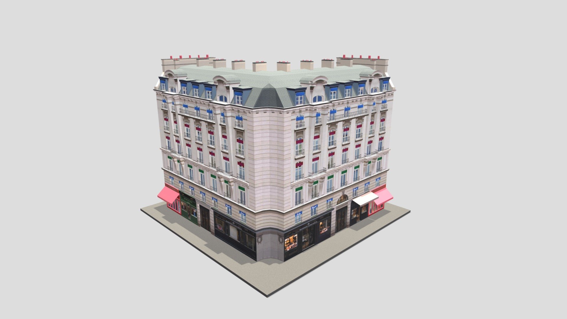 Paris Corner Apartment Building 11 3d model