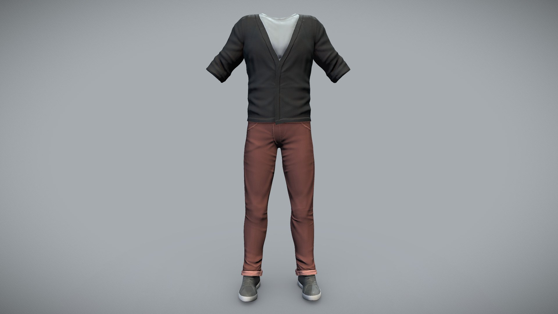 Male Cardigan Pants Shoes Casual Outfit 3d model