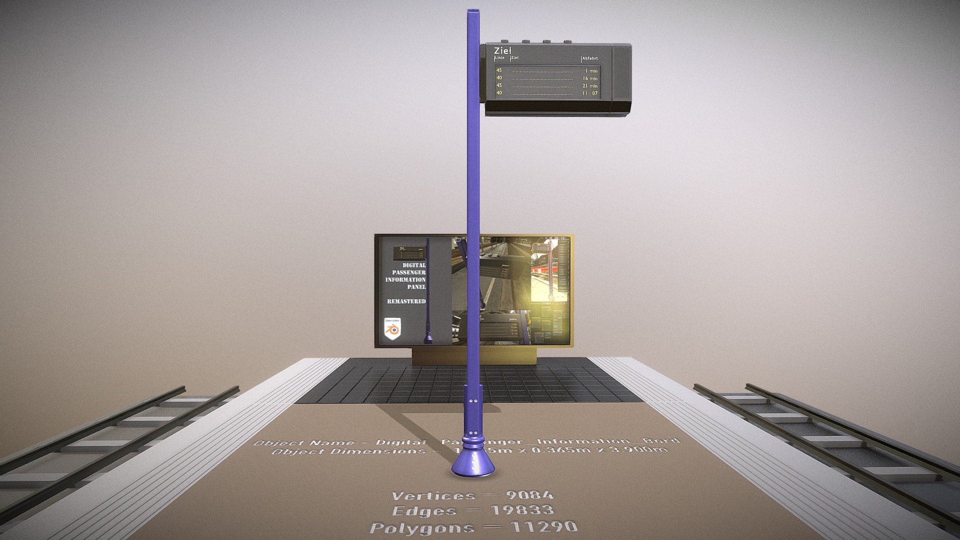 Digital Passenger Information Bord (Remastered) 3d model