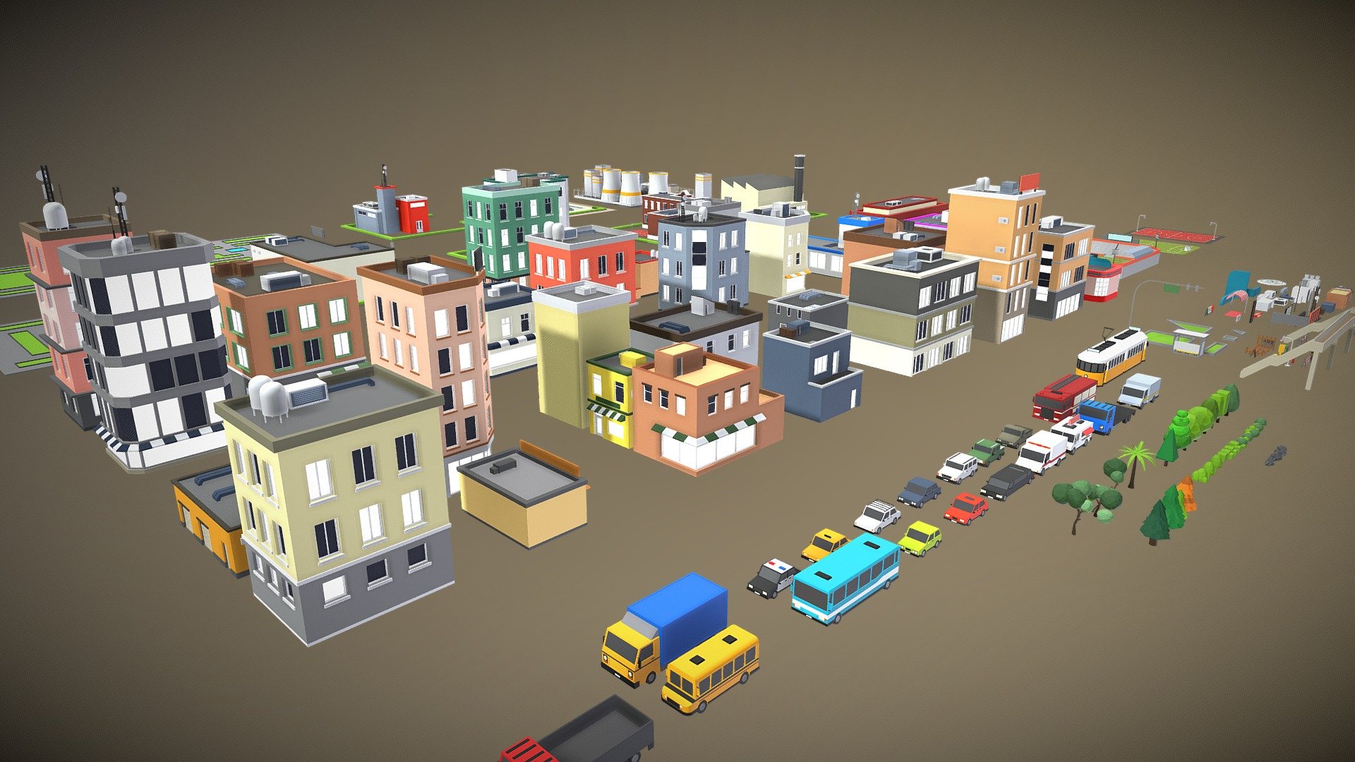 Modular Stylized Low Poly Cartoon City 3d model