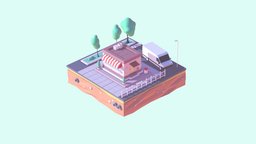 Cartoon Low Poly Market Building