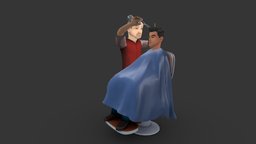 Character Stylist Hair Cut Scene Lowpoly rigged