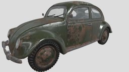 VW Style Beetle Bug Old Rusty WW2 Wrecked Car