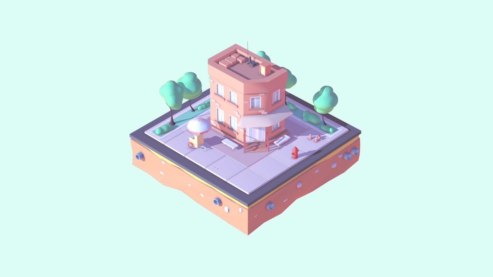 Cartoon Low Poly Brooklyn Small House 3d model