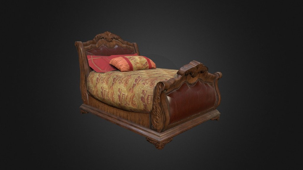 Classic bed (LOD 1: 2.941 Tris) 3d model