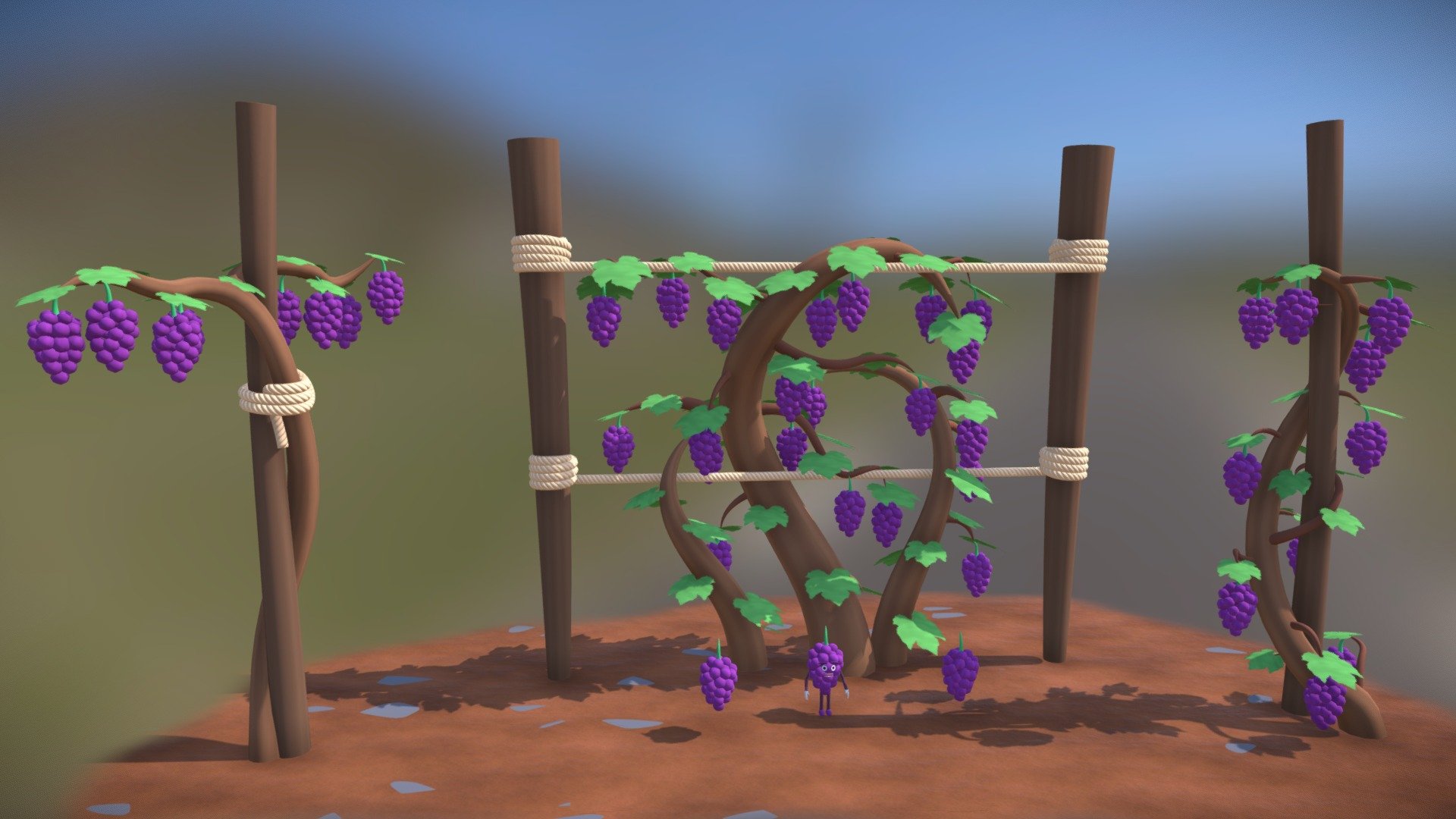 Stylized Vines + Grape 3d model