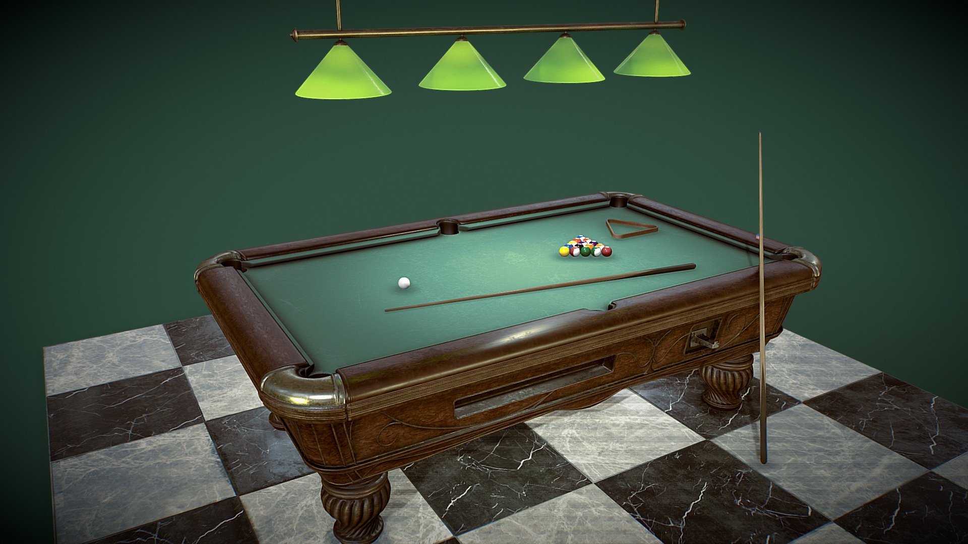 wood pool table lowpoly 3d model