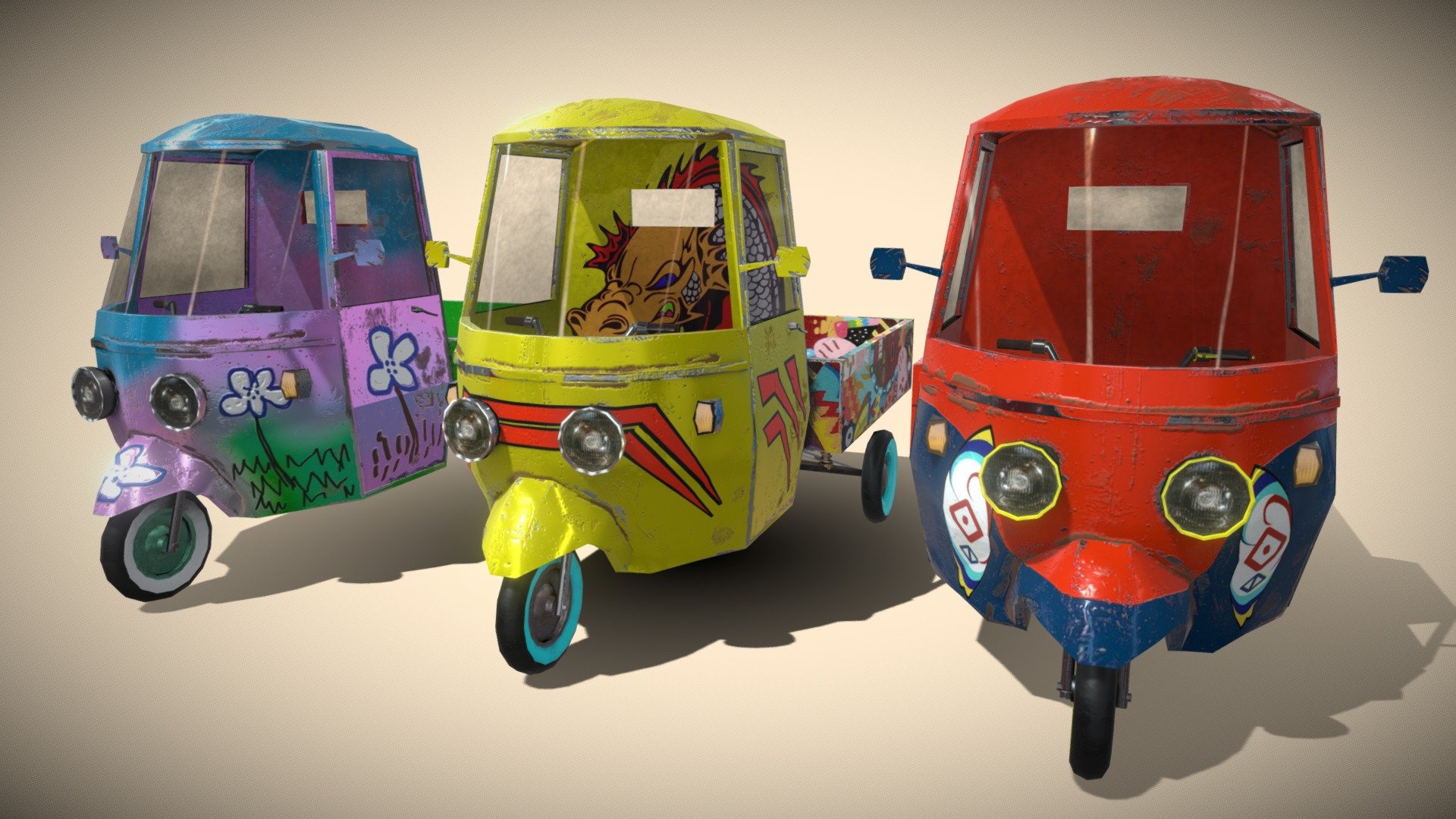 3-wheel Motorcycle Pack 3d model