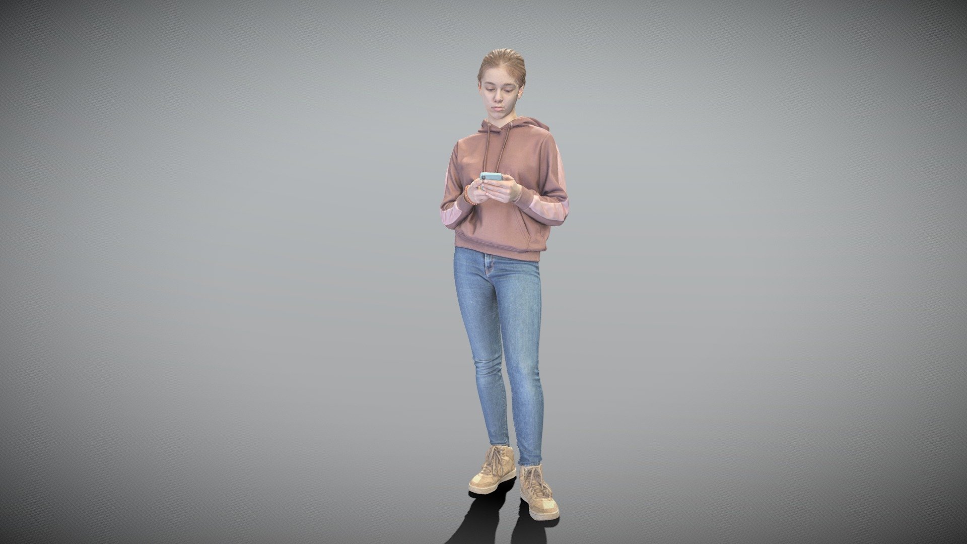 Beautiful girl in casual using smartphone 318 3d model