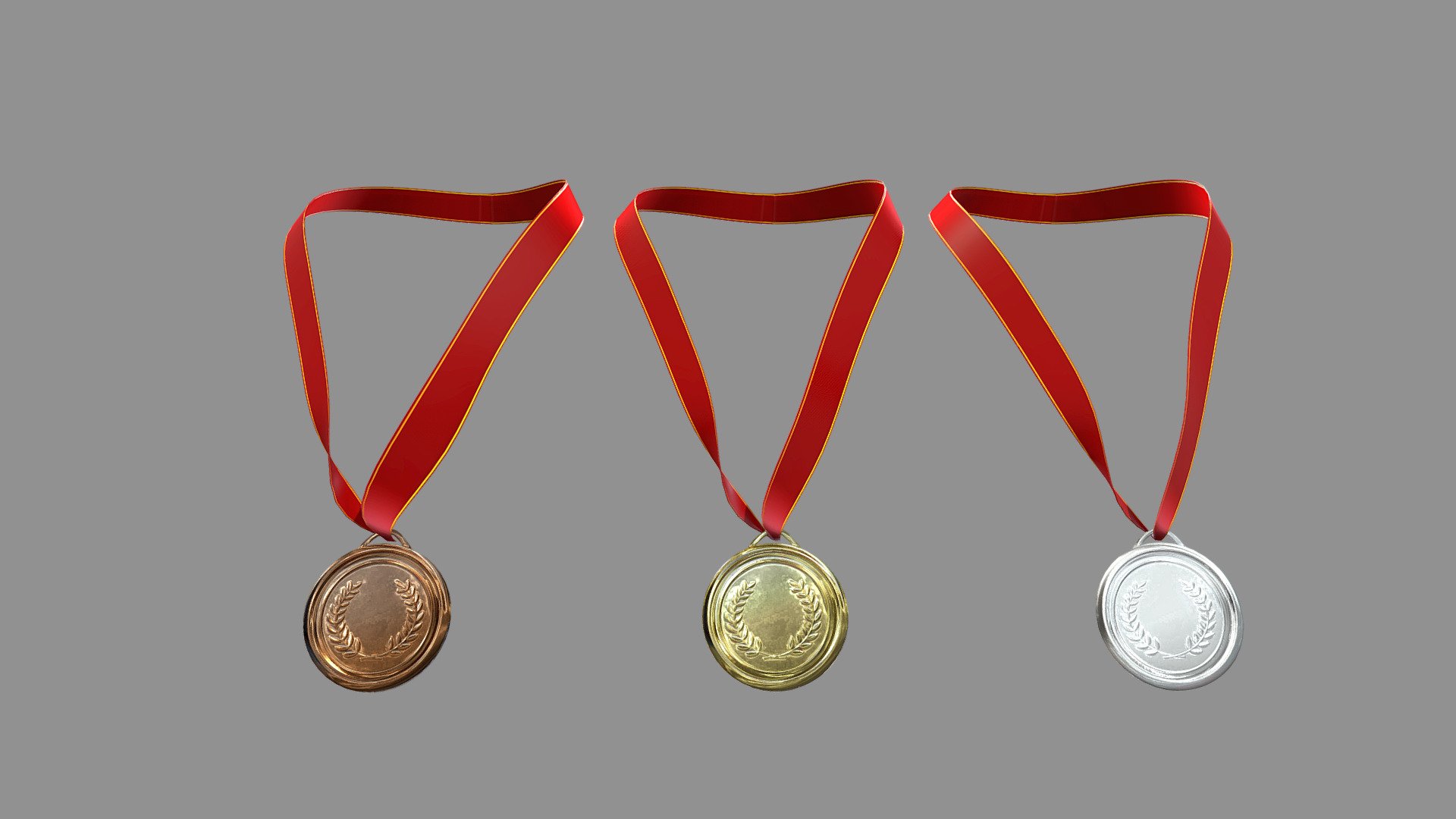 Gold Silver Bronz Hang Around Neck Medals 3d model