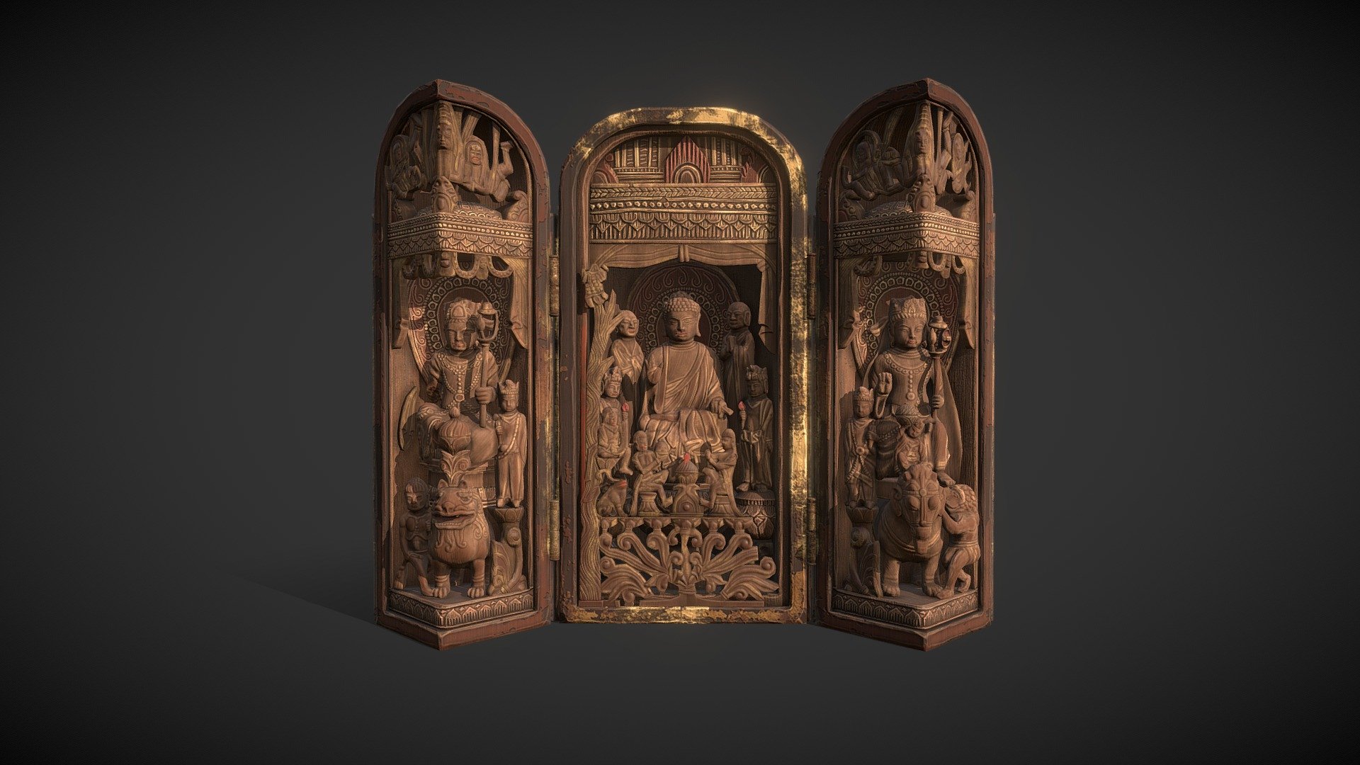 Korea National Treasure_042_순천 송광사 목조삼존불감 3d model