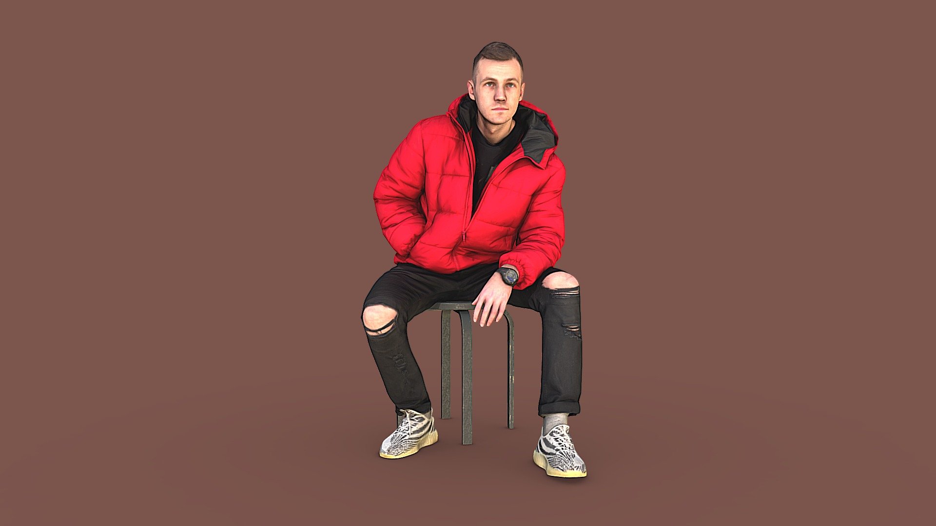 Handsome Guy in Jeans with Torn Knees Sitting 3d model