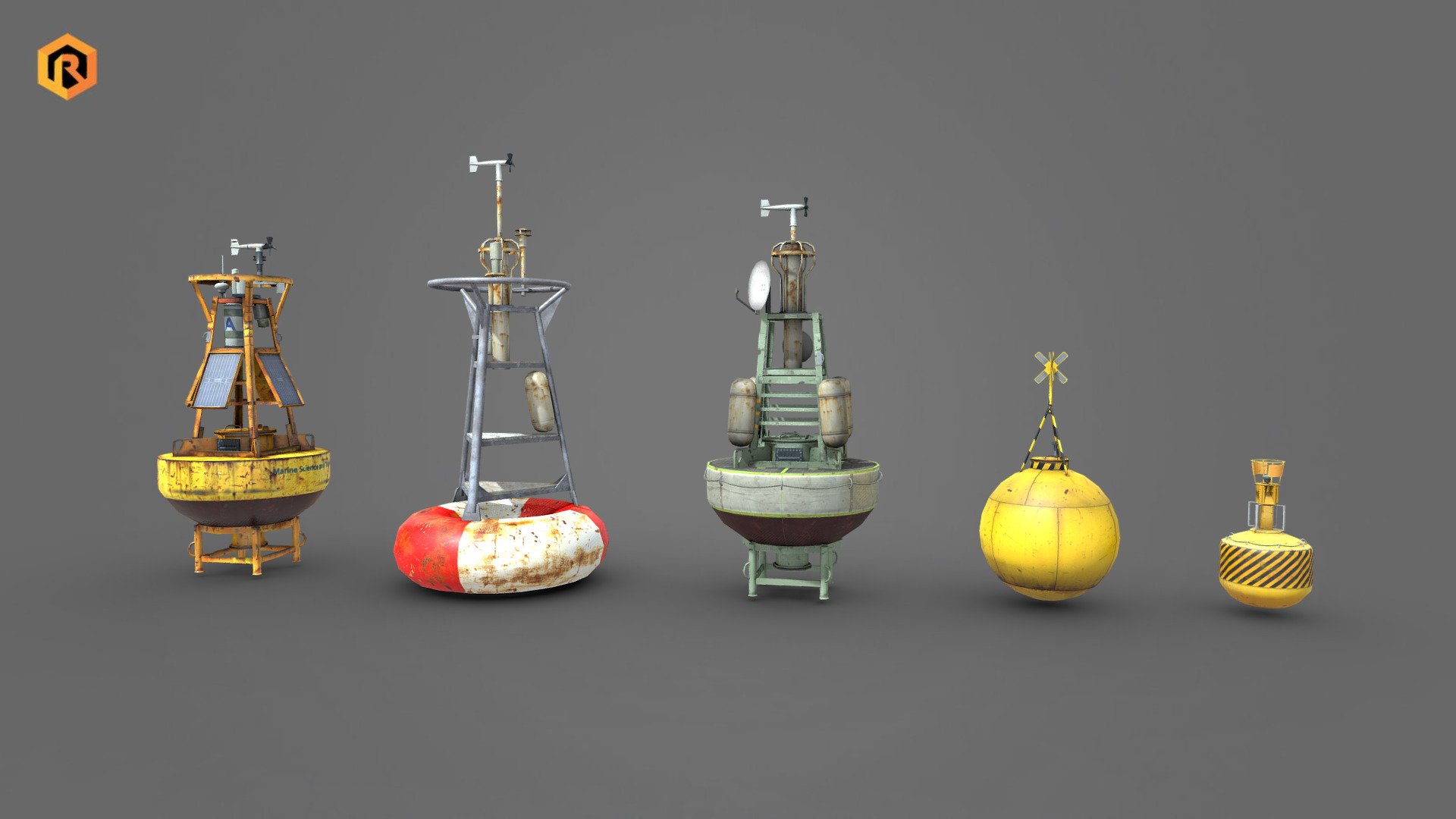 5 Ocean Buoys Collection 3d model