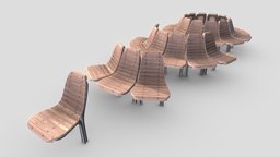 Round Bench [7] 4 parts Wood Metal Version 2