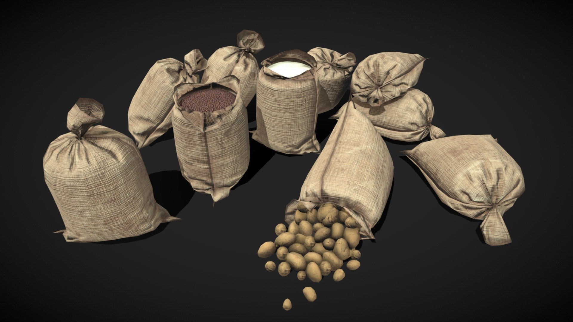 Burlap Tied Sacks 3d model