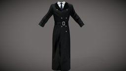 Mens Full Length Trench Coat Shirt Tie Outfit