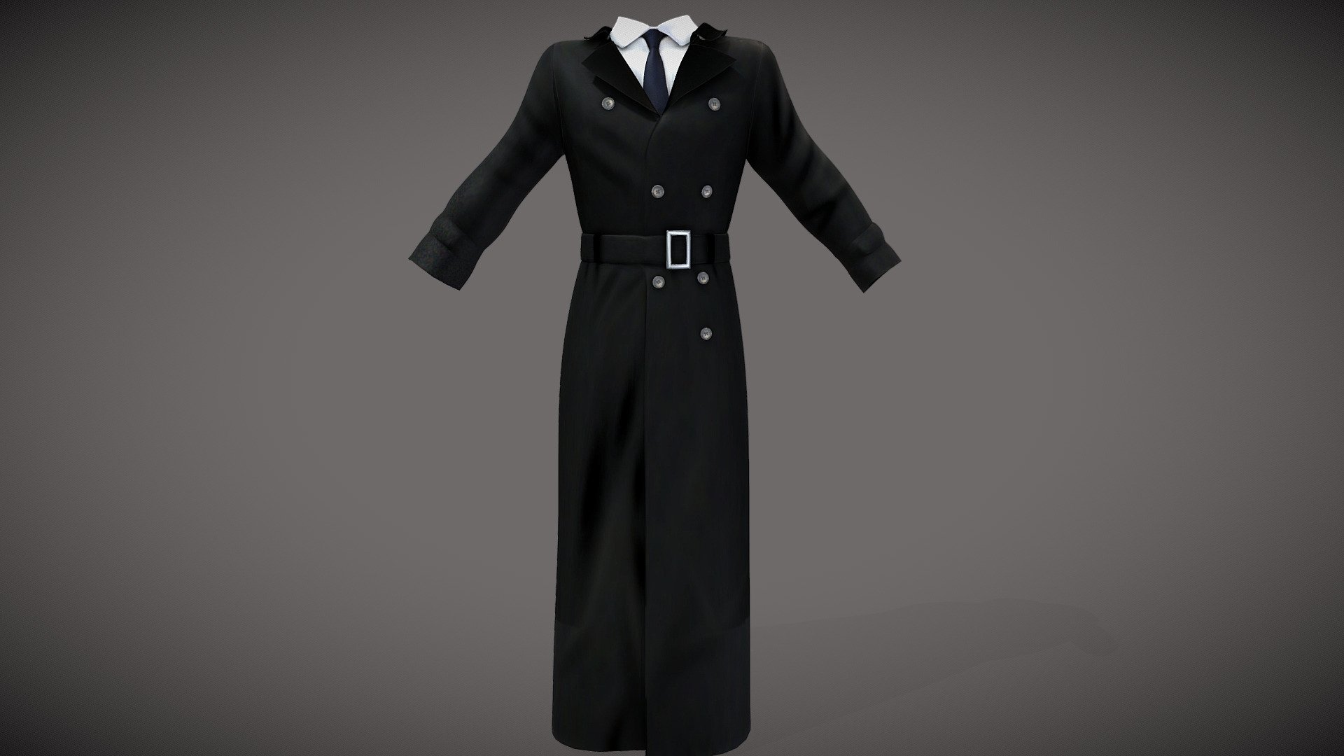 Mens Full Length Trench Coat Shirt Tie Outfit 3d model