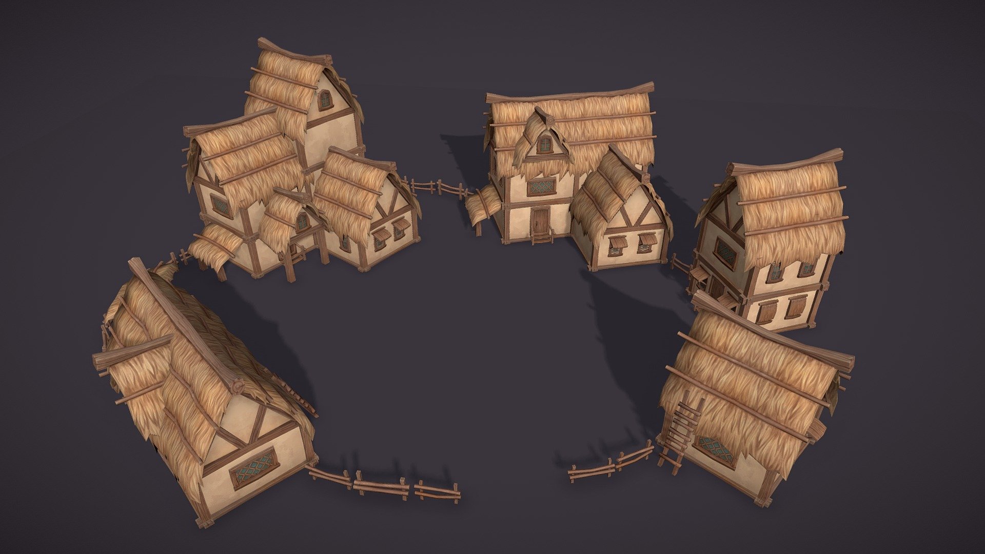 Thatched houses constructor 3d model