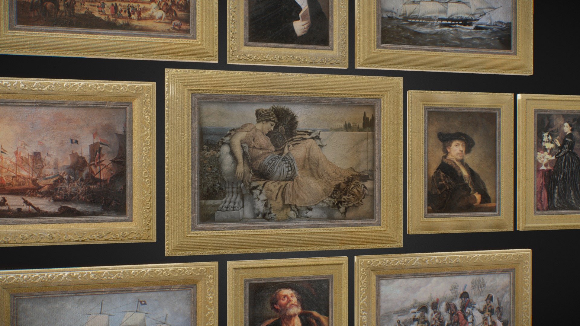 Antique Framed Paintings Collection 3d model