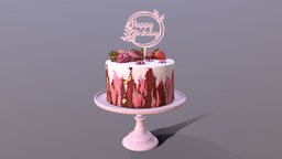 Elegant Strawberry Swirl Birthday Cake