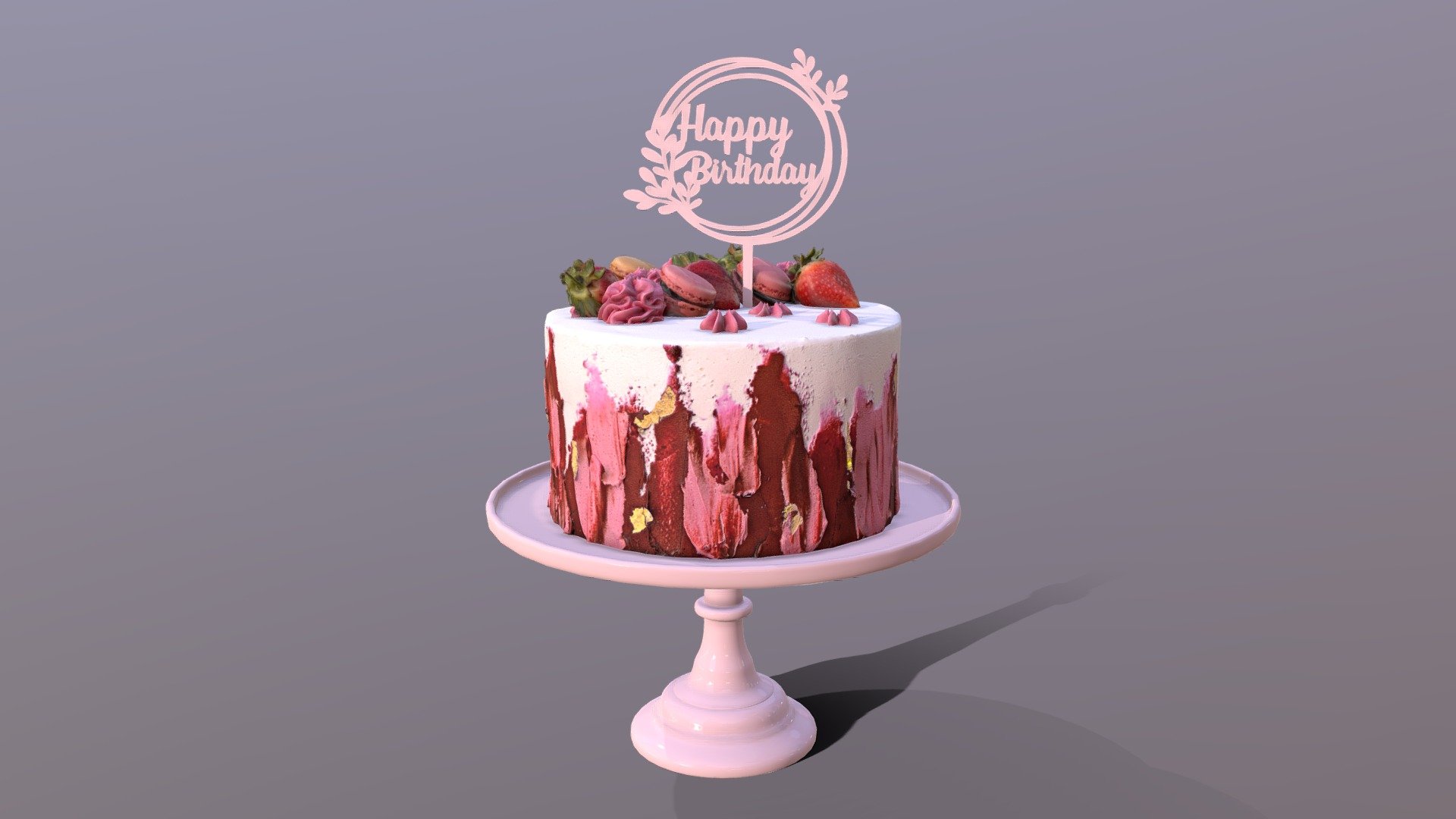 Elegant Strawberry Swirl Birthday Cake 3d model