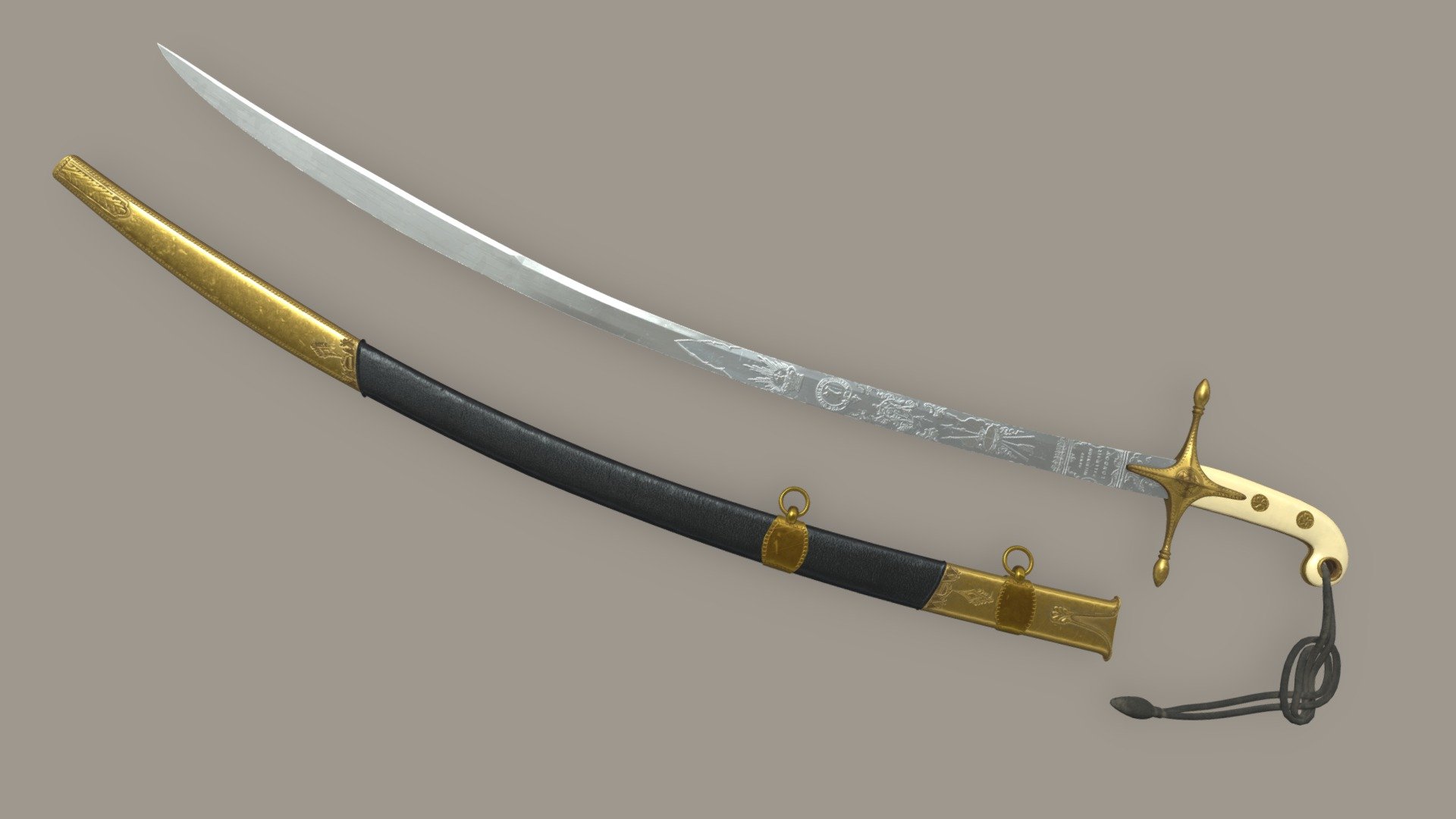 Mameluke Sword Low Poly PBR 3d model